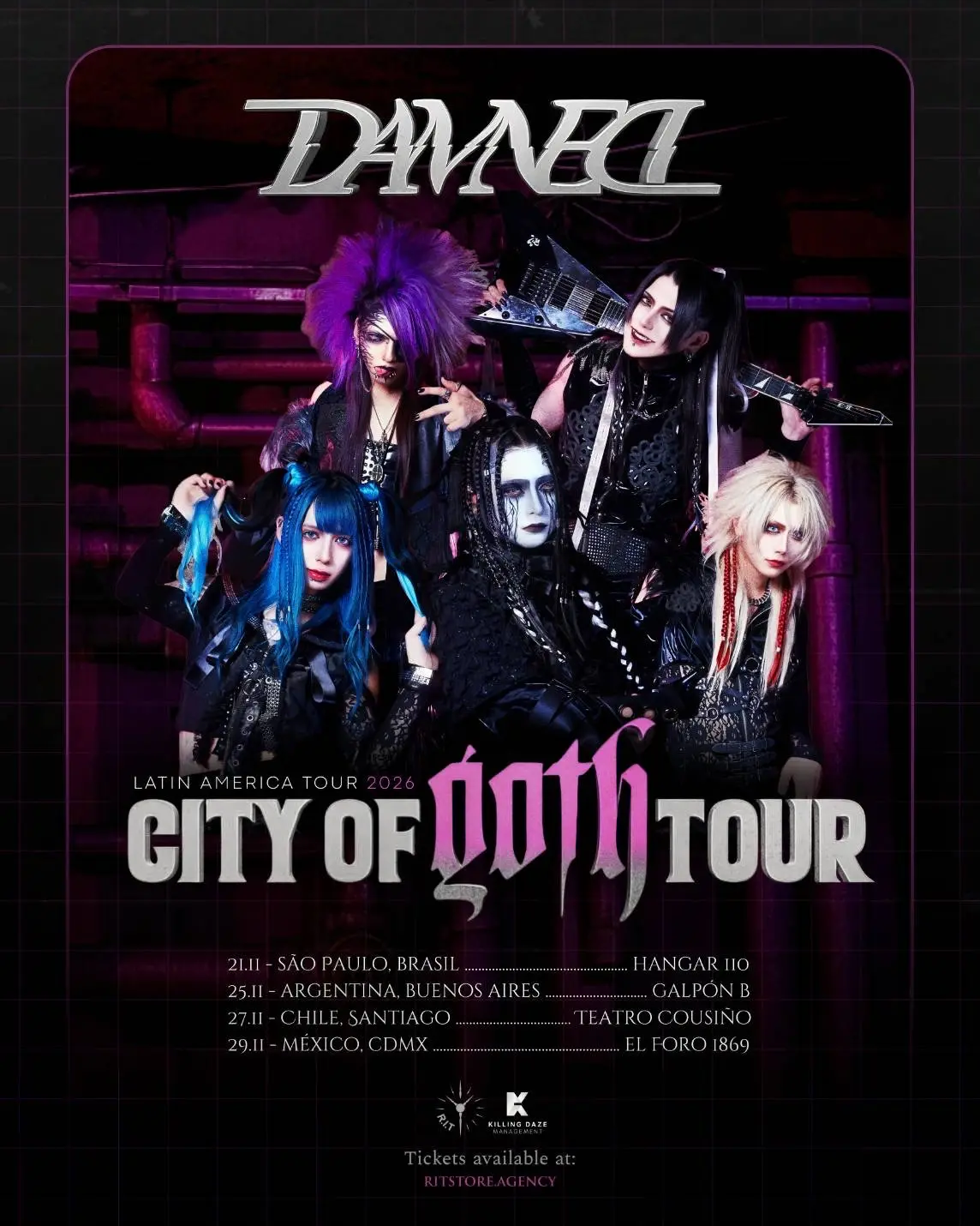 CITY OF GOTH TOUR（ラテンアメリカツアー 2026）の告知フライヤー